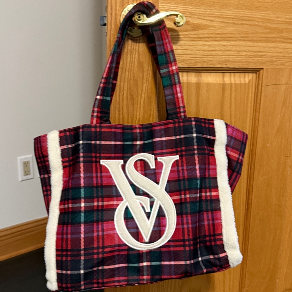 Victoria’s Secret plaid Tote Bag with Sherpa Trim